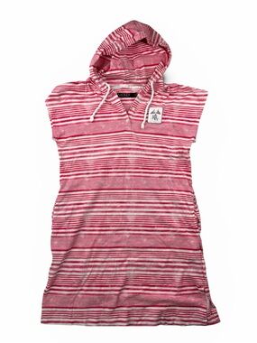 Lauren Ralph Lauren Pink and White Striped Hooded Swim Dress Small
